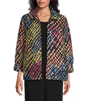 Caroline Rose Mosaic Pattern Cloque Spread Collar Bracelet Sleeve Open-Front Statement Jacket