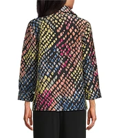 Caroline Rose Mosaic Pattern Cloque Spread Collar Bracelet Sleeve Open-Front Statement Jacket