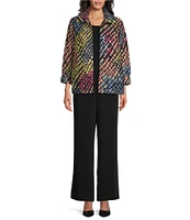 Caroline Rose Mosaic Pattern Cloque Spread Collar Bracelet Sleeve Open-Front Statement Jacket