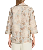 Caroline Rose Natural Beauty Floral Jacquard Fold-Back Stand Collar Bracelet Sleeve Open-Front Jacket