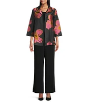 Caroline Rose Pink Petal Print Devore Spread Collar Bracelet Sleeve Open-Front Statement Jacket