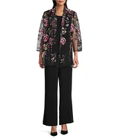 Caroline Rose Pink Rose Floral Embroidered Mesh Open-Front Swing Cardigan