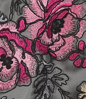 Caroline Rose Pink Rose Floral Embroidered Mesh Open-Front Swing Cardigan