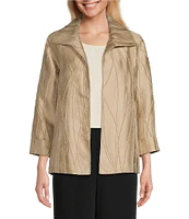 Caroline Rose Pintuck Jacquard Notch Collar Cuffed Sleeve Open-Front Statement Jacket