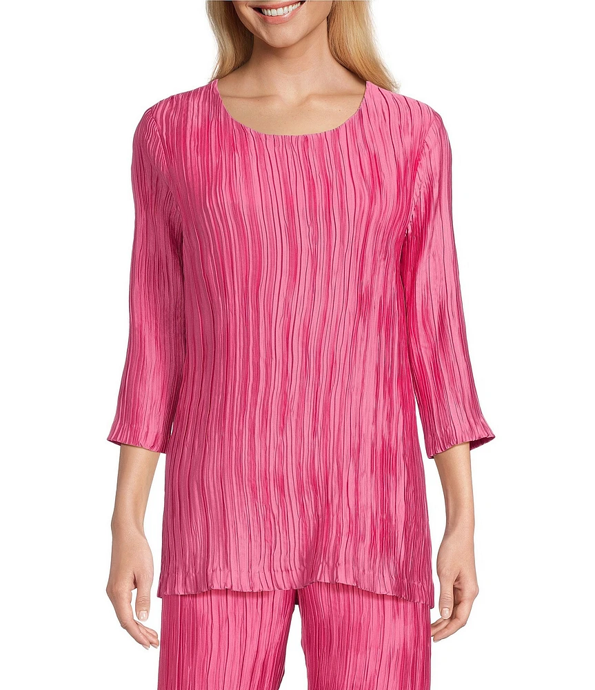 Caroline Rose Plisse Crinkled Pleat Scoop Neck 3/4 Sleeve Coordinating Tunic