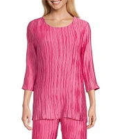 Caroline Rose Plisse Crinkled Pleat Scoop Neck 3/4 Sleeve Coordinating Tunic