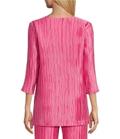 Caroline Rose Plisse Crinkled Pleat Scoop Neck 3/4 Sleeve Coordinating Tunic