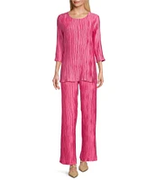 Caroline Rose Plisse Crinkled Pleat Scoop Neck 3/4 Sleeve Coordinating Tunic