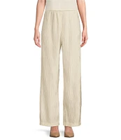 Caroline Rose Plisse Crinkled Pleat Straight-Leg Coordinating Pull-On Pants