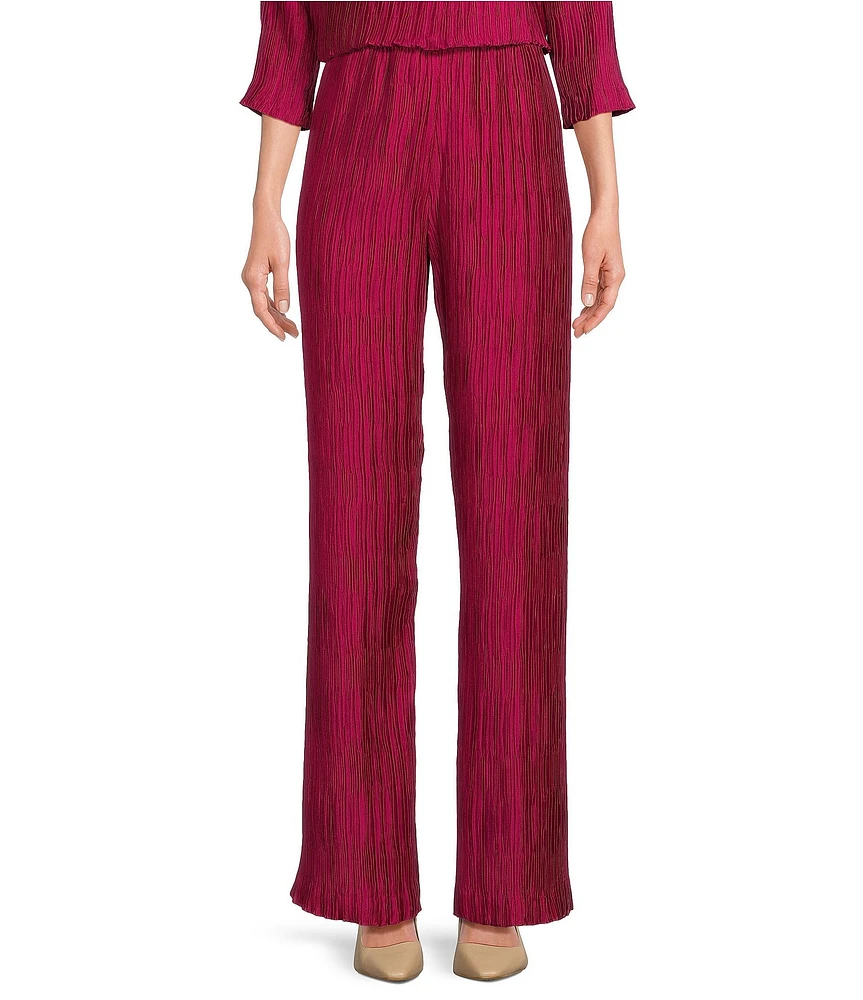 Caroline Rose Plisse Crinkled Pleat Straight-Leg Coordinating Pull-On Pants