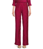 Caroline Rose Plisse Crinkled Pleat Straight-Leg Coordinating Pull-On Pants