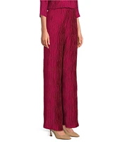 Caroline Rose Plisse Crinkled Pleat Straight-Leg Coordinating Pull-On Pants