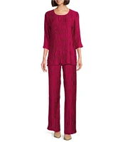 Caroline Rose Plisse Crinkled Pleat Straight-Leg Coordinating Pull-On Pants