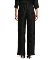 Caroline Rose Plisse Crinkled Pleat Straight-Leg Coordinating Pull-On Pants