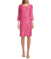Caroline Rose Plisse Knit Scoop Neck 3/4 Sleeve A-Line Dress