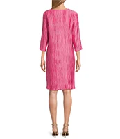 Caroline Rose Plisse Knit Scoop Neck 3/4 Sleeve A-Line Dress