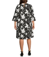 Caroline Rose Plus Bella Dancing Floral Knit Scoop Neck 3/4 Bell Sleeve Dress