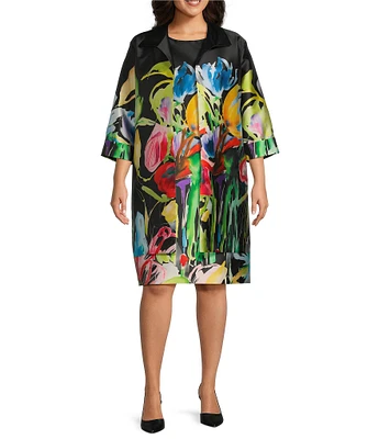Caroline Rose Plus Brilliant Bouquet Print Mikado Long Statement Jacket