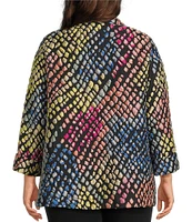 Caroline Rose Plus Mosaic Pattern Cloque Spread Collar Bracelet Sleeve Open-Front Statement Jacket