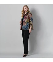 Caroline Rose Plus Mosaic Pattern Cloque Spread Collar Bracelet Sleeve Open-Front Statement Jacket