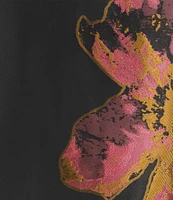 Caroline Rose Plus Pink Petal Print Devore Spread Collar Bracelet Sleeve Open-Front Statement Jacket