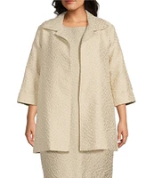 Caroline Rose Plus Shimmering Sands Textured Jacquard Notch Collar Bracelet Sleeve Open-Front Statement Jacket