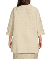 Caroline Rose Plus Shimmering Sands Textured Jacquard Notch Collar Bracelet Sleeve Open-Front Statement Jacket