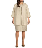 Caroline Rose Plus Shimmering Sands Textured Jacquard Notch Collar Bracelet Sleeve Open-Front Statement Jacket