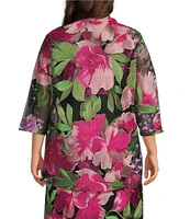 Caroline Rose Plus Size Abundant Blooms Embroidered Mesh 3/4 Sleeve Open-Front Jacket