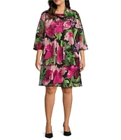 Caroline Rose Plus Size Abundant Blooms Embroidered Mesh 3/4 Sleeve Open-Front Jacket