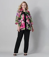 Caroline Rose Plus Size Abundant Blooms Embroidered Mesh 3/4 Sleeve Open-Front Jacket