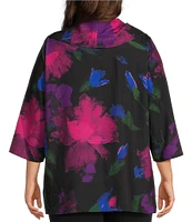 Caroline Rose Plus Size Autumn Allure Print Cowl Neck 3/4 Sleeve Easy Fit Tunic