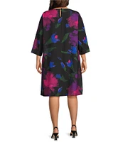 Caroline Rose Plus Size Autumn Allure Print Scoop Neck 3/4 Sleeve A-line Dress