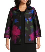 Caroline Rose Plus Size Autumn Allure Print Spread Collar Bracelet Sleeve Open Front Statement Jacket