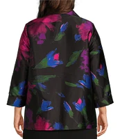 Caroline Rose Plus Size Autumn Allure Print Spread Collar Bracelet Sleeve Open Front Statement Jacket