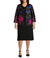 Caroline Rose Plus Size Autumn Allure Print Spread Collar Bracelet Sleeve Open Front Statement Jacket