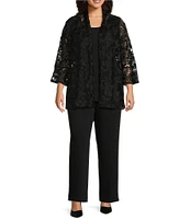 Caroline Rose Plus Size Bella Soiree Embroidered Mesh Lace 3/4 Bell Sleeve Cardigan
