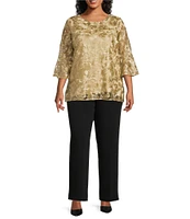 Caroline Rose Plus Size Bella Soiree Embroidered Mesh Lace Scoop Neck 3/4 Bell Sleeve Tunic