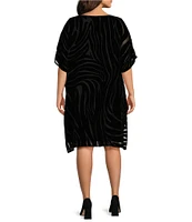 Caroline Rose Plus Size Burnout Velvet Zebra Pattern Scoop Neck Short Sleeve Shift Dress