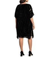 Caroline Rose Plus Size Burnout Velvet Zebra Pattern Scoop Neck Short Sleeve Shift Dress