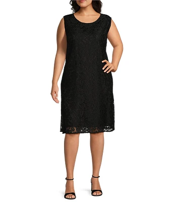 Caroline Rose Plus Size Flora Lace Scoop Neck Sleeveless A-Line Dress