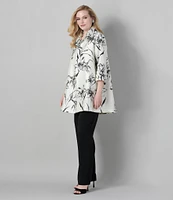 Caroline Rose Plus Size Garden Glamour Floral Print Notch Collar 3/4 Sleeve Open-Front Statement Jacket