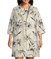Caroline Rose Plus Size Garden Glamour Floral Print Notch Collar 3/4 Sleeve Open-Front Statement Jacket