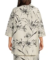 Caroline Rose Plus Size Garden Glamour Floral Print Notch Collar 3/4 Sleeve Open-Front Statement Jacket