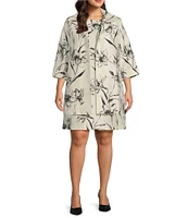 Caroline Rose Plus Size Garden Glamour Floral Print Notch Collar 3/4 Sleeve Open-Front Statement Jacket
