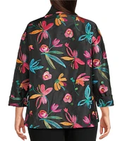 Caroline Rose Plus Size Glorious Garden Floral Embroidered Jacquard Spread Collar Bracelet Sleeve Open-Front Statement Jacket