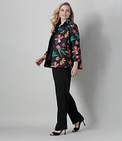 Caroline Rose Plus Size Glorious Garden Floral Embroidered Jacquard Spread Collar Bracelet Sleeve Open-Front Statement Jacket