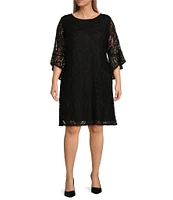 Caroline Rose Plus Size Julia Floral Lace 3/4 Ruffled Bell Sleeve Shift Dress