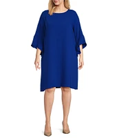 Caroline Rose Plus Size Julia Matte Crepe Round Neck 3/4 Ruffle Sleeve Shift Dress