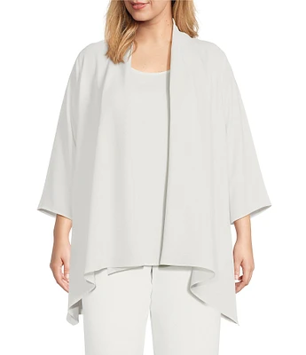 Caroline Rose Plus Size Matte Crepe Open-Front Side Drape 3/4 Sleeve Jacket